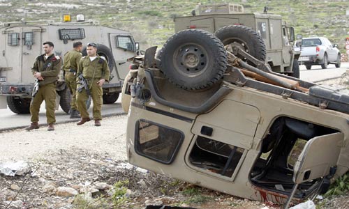 مقتل جندي صهيوني جراء انقلاب هامر في الجليل الاعلي بالقرب من الحدود اللبنانية الفلسطينية