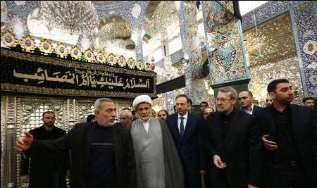 لاريجاني خلال زيارته مرقد السيدة زينب (ع) بدمشق الاسد خلال لقائه لاريجاني: مصمّمون على استئصال الإرهاب وعلى الاستمرار بالمصالحات