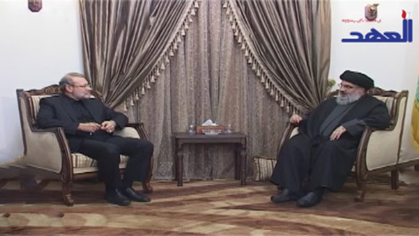 لقاء سماحة السيد حسن نصر الله ورئيس مجلس الشورى الايراني السيد نصر الله بحث مع لاريجاني التطورات السياسية في المنطقة عموماً ولبنان خصوصاً