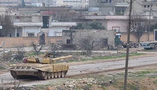 دبابة للجيش السوري في الغوطة الشرقية الجيش السوري يلاحق المسلحن بالغوطتين الشرقية والغربية