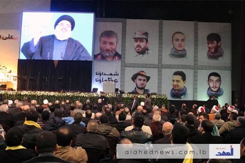 جانب من الحضور خلال الإحتفال الذي أقامه حزب الله في مجمع سيد الشهداء بالصور.. الإحتفال الذي أقامه حزب الله في مجمع سيد الشهداء في ذكرى شهداء القنيطرة
