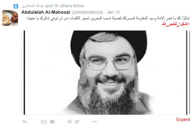 &rsquo;#شكرا_لنصر_الله&rsquo; من الشعب البحريني 