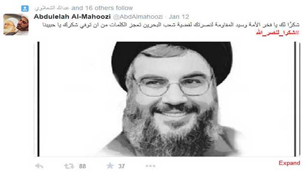 &rsquo;#شكرا_لنصر_الله&rsquo; من الشعب البحريني 
