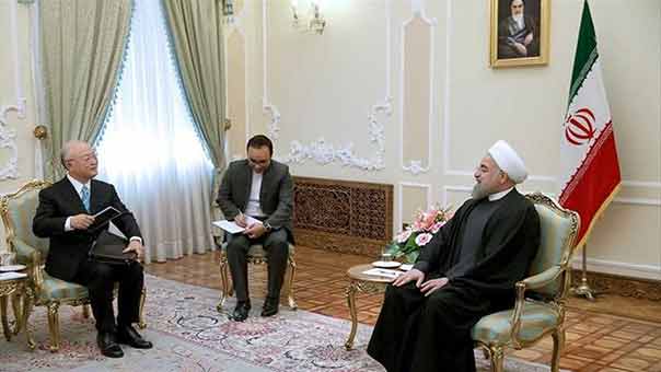 أمانو زار طهران والتقى روحاني وكبار المسؤولين: ايران التزمت بتعهداتها النووية