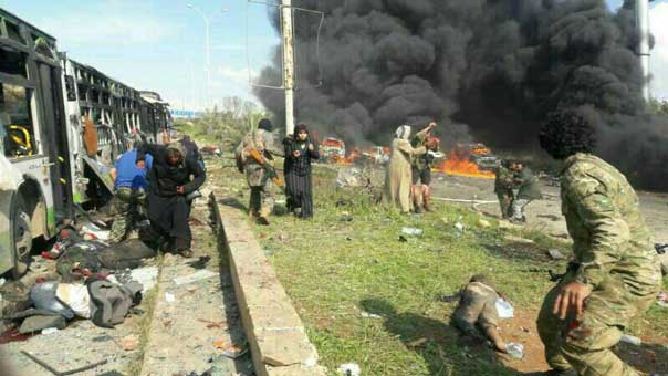 عشرات الشهداء والجرحى من أهالي كفريا والفوعة بسيارة مفخخة غرب حلب