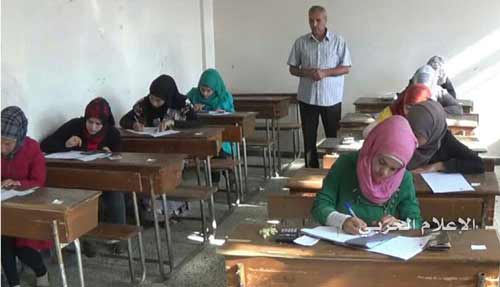 بالصور: الطلاب ببلدتي الفوعة وكفريا في ريف ادلب الشمالي يجرون امتحانات شهادة الثانوية العامة تحت القصف