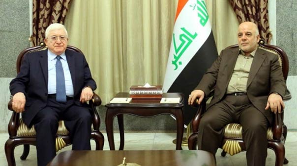 العبادي لمعصوم: موقفنا ثابت برفض الاستفتاء وباب الحوار مفتوح وفق الدستور